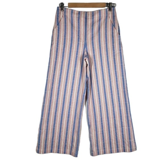 Tory Burch Cato Stripe Eva Pant Wide Leg Crops‎ 4 Ivory Blue Red - Picture 1 of 12